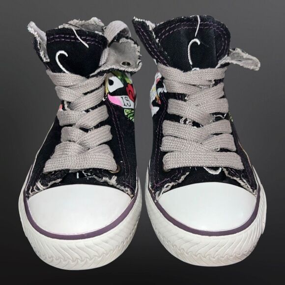 Rare Kids Black Ed Hardy “Love Is” Skull Aces Canvas High Top Sneakers Size 1 - Picture 3 of 12